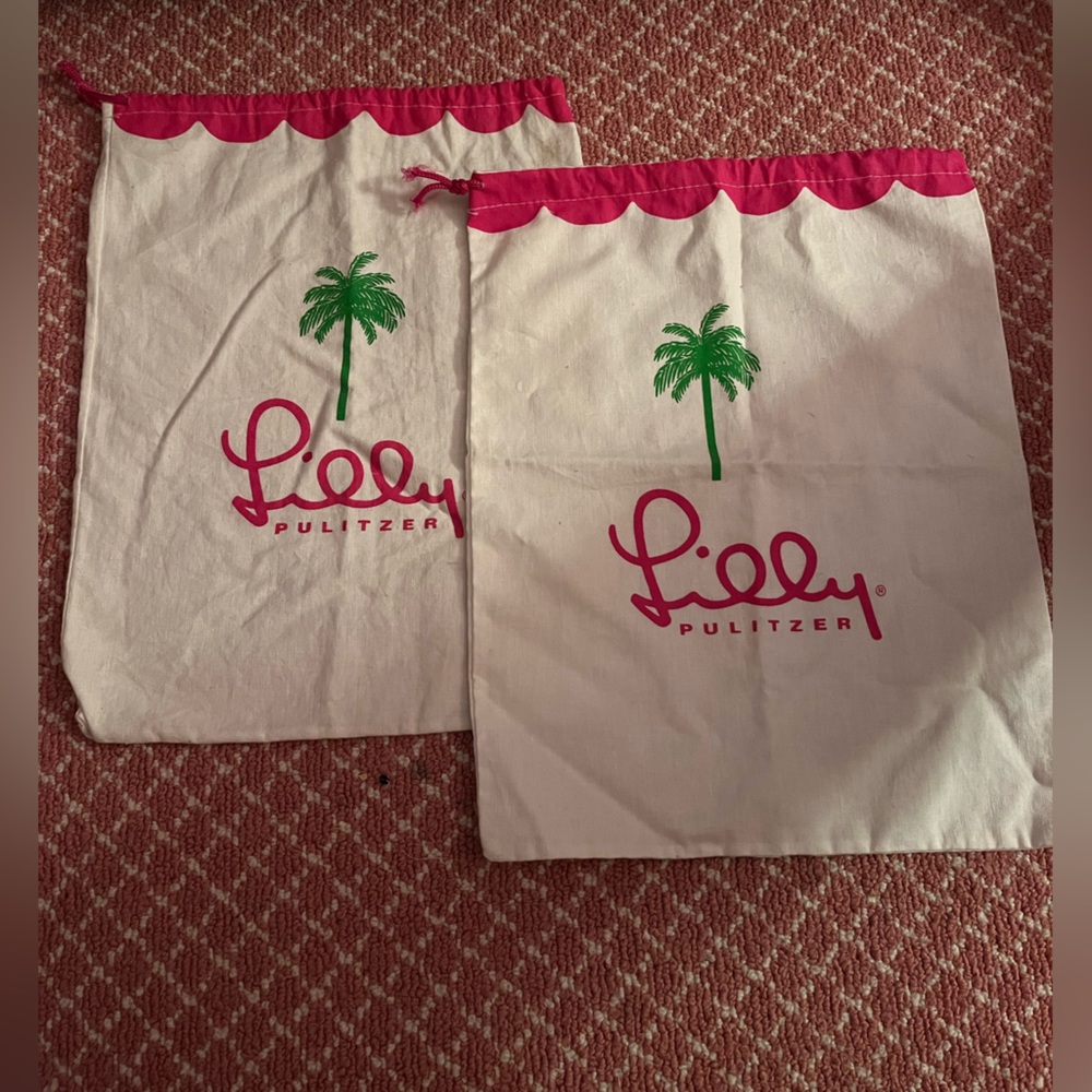Two white label authentic Lilly Pulitzer shoe dustbags